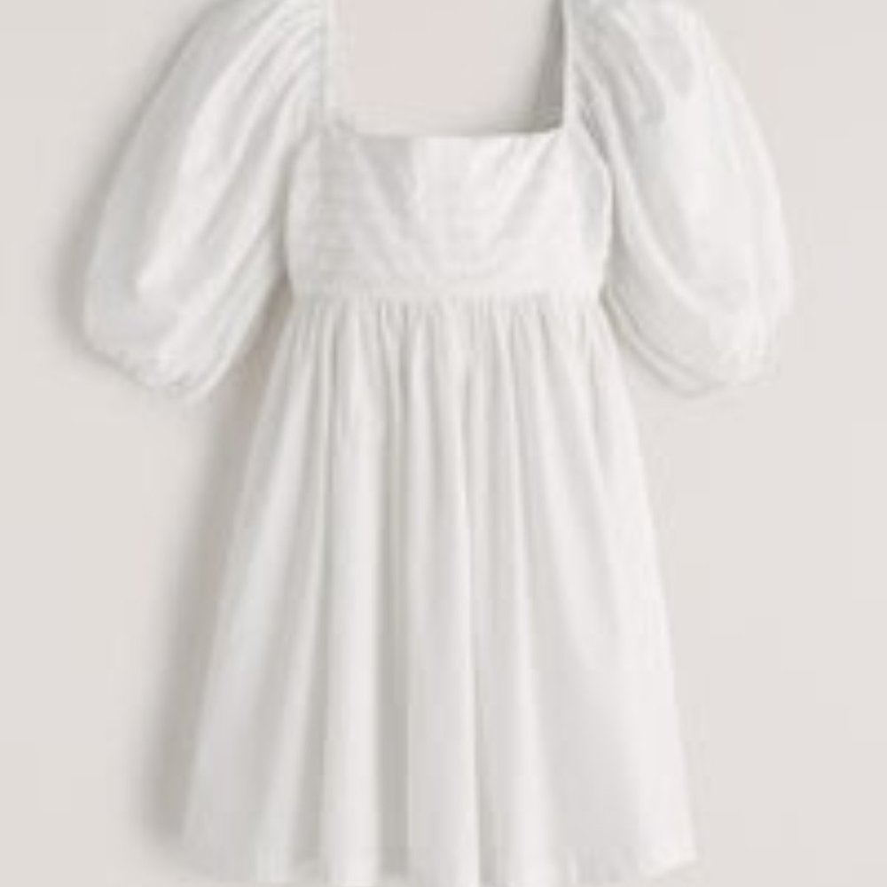 Abercrombie - Women's Ruched Puff Sleeve Poplin Mini Dress